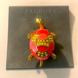 Talbots turtle, pen, brooch, pink orange gold pearls
